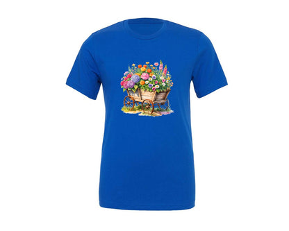 brand:Generic|color:True Royal Blue|Rustic Flower Cart Wagon Blooming Graphic T-Shirt