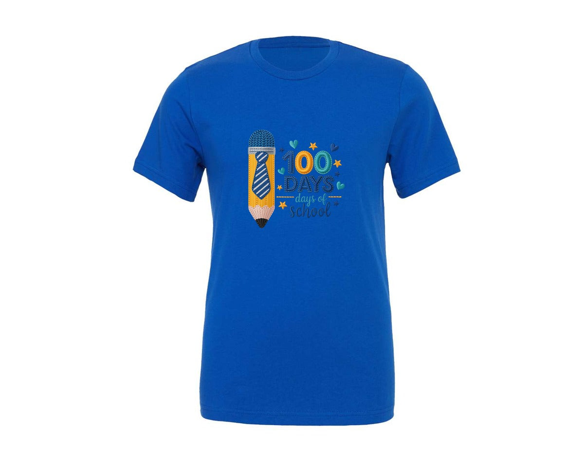 brand:Generic|color:True Royal Blue|Faux Yarn 100 Days Of School Boy Shirt Graphic T-Shirt