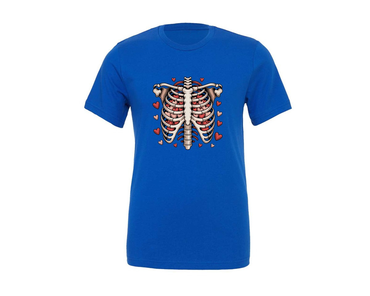 brand:Generic|color:True Royal Blue|Ribcage Heart Love Skeleton Graphic T-Shirt