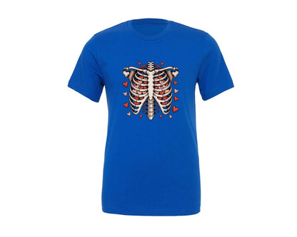 brand:Generic|color:True Royal Blue|Ribcage Heart Love Skeleton Graphic T-Shirt