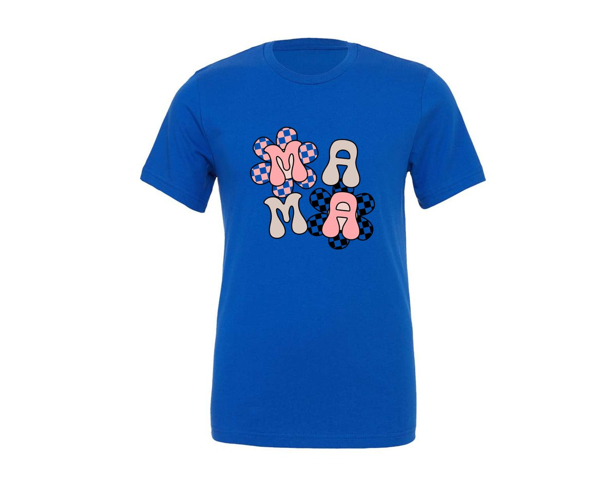 brand:Generic|color:True Royal Blue|Checker Mama Checkered Mom Graphic T-Shirt