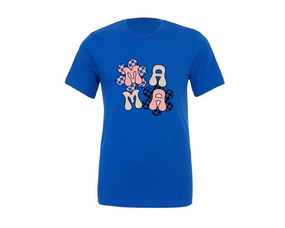 brand:Generic|color:True Royal Blue|Checker Mama Checkered Mom Graphic T-Shirt