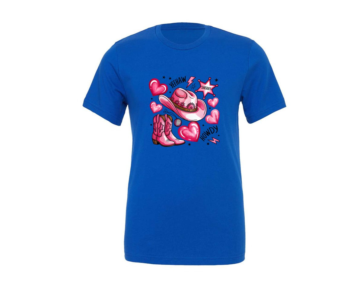 brand:Generic|color:True Royal Blue|Love Yall Valentine Cowboy Graphic T-Shirt