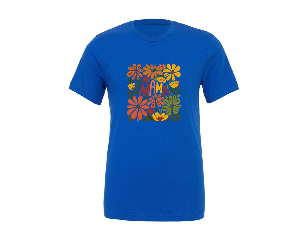 brand:Generic|color:True Royal Blue|Retro Floral Mama Boho Mothers Day 3 Graphic T-Shirt