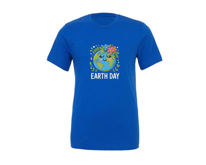 brand:Generic|color:True Royal Blue|Cute Earth Day Floral Earth Tee Graphic T-Shirt