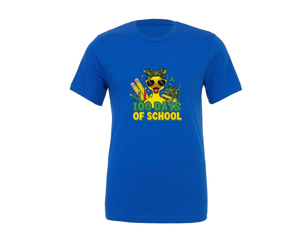 brand:Generic|color:True Royal Blue|100 Days Of School Duck Camo Graphic T-Shirt