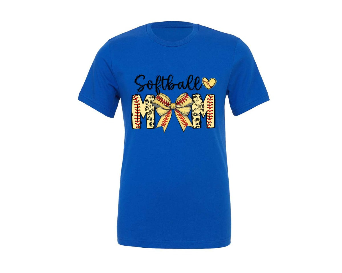 brand:Generic|color:True Royal Blue|Softball Mom Coquette Bow Lettered Cute Graphic T-Shirt