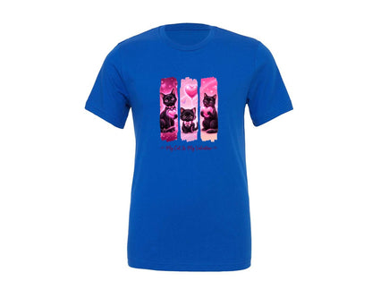 brand:Generic|color:True Royal Blue|Black Cat Valentine Brush Stroke Art Graphic T-Shirt