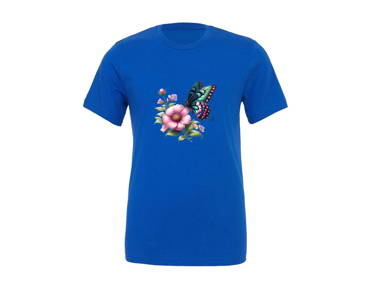 brand:Generic|color:True Royal Blue|Butterfly Flower Design Graphic T-Shirt