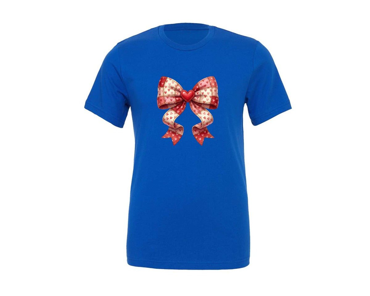 brand:Generic|color:True Royal Blue|Valentine Patchwork Coquette Bow Graphic T-Shirt