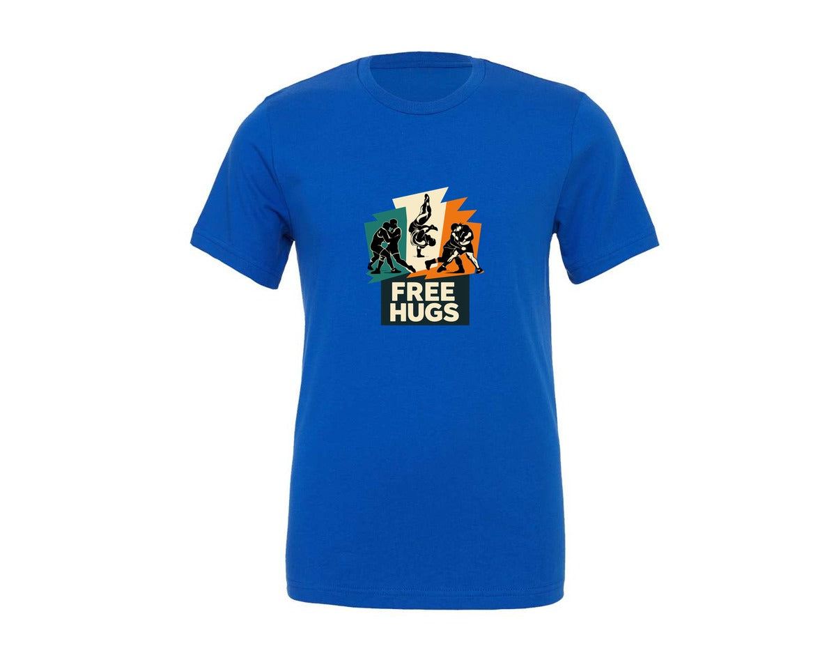 brand:Generic|color:True Royal Blue|Free Hugs Wrestling Retro Illustration Graphic T-Shirt