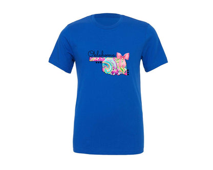 brand:Generic|color:True Royal Blue|Doodle State Oklahoma Floral Paisley Graphic T-Shirt