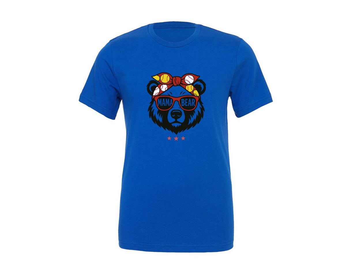 brand:Generic|color:True Royal Blue|Mama Bear Baseball Mom 2 Graphic T-Shirt