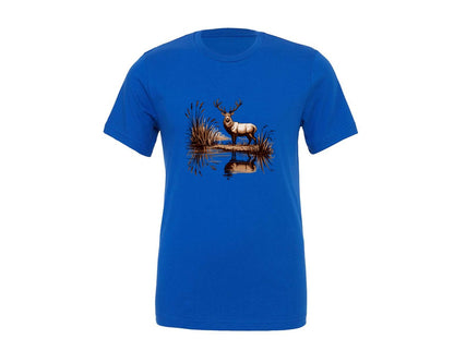 brand:Generic|color:True Royal Blue|Retro Deer Wilderness Scene Graphic T-Shirt