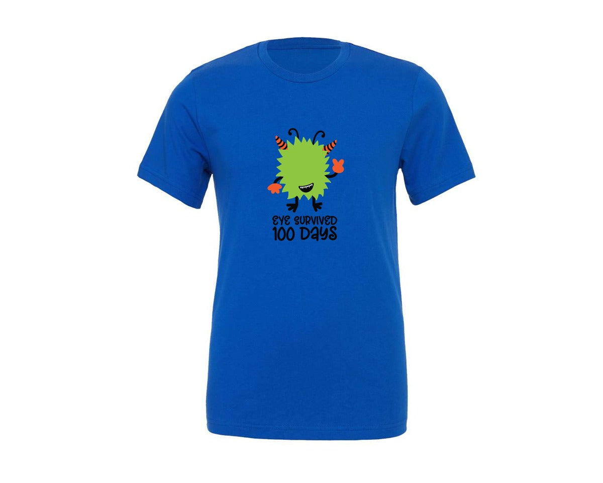 brand:Generic|color:True Royal Blue|Eye Survived 100 Days Green Monster Graphic T-Shirt