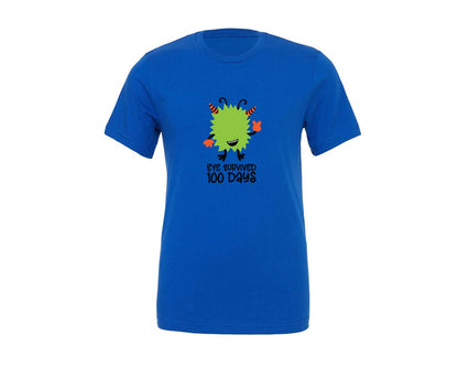 brand:Generic|color:True Royal Blue|Eye Survived 100 Days Green Monster Graphic T-Shirt