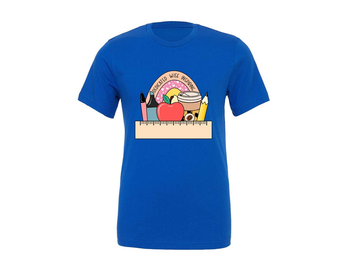 brand:Generic|color:True Royal Blue|Teacher Monogram Name School Supplies Graphic T-Shirt