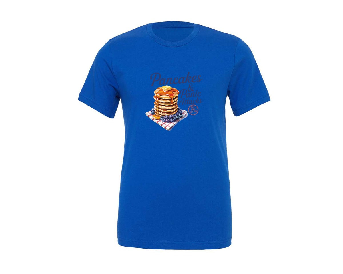 brand:Generic|color:True Royal Blue|Pancakes And Panic Attacks Anxiety Graphic T-Shirt