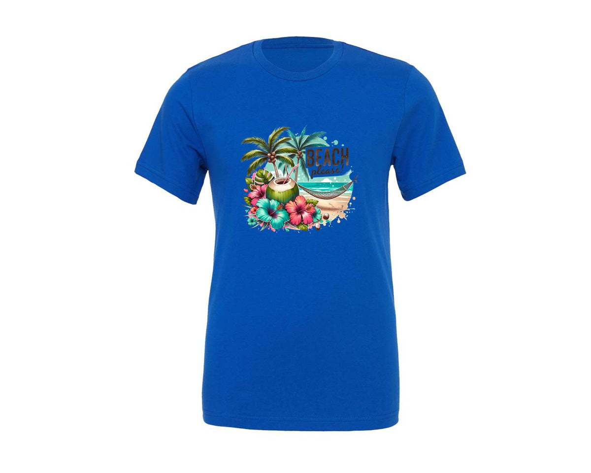 brand:Generic|color:True Royal Blue|Beach Please Tropical Flowers Graphic T-Shirt
