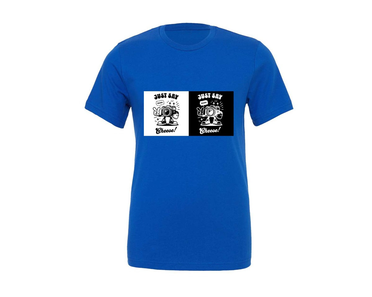 brand:Generic|color:True Royal Blue|Just Say Cheese Camera Graphic T-Shirt