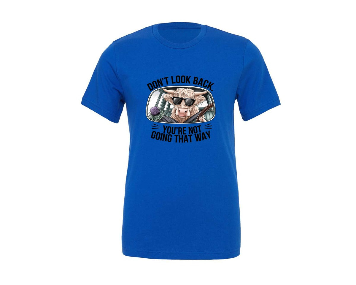 brand:Generic|color:True Royal Blue|Dont Look Back Highland Cow 4 Graphic T-Shirt