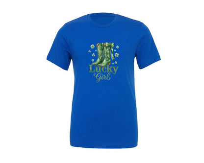 brand:Generic|color:True Royal Blue|Lucky Girl St Patricks Day Cowgirl Graphic T-Shirt