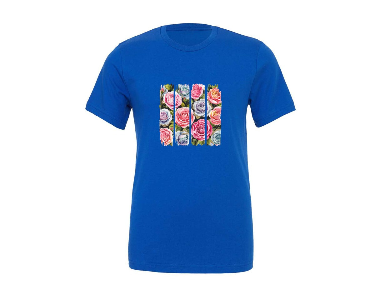 brand:Generic|color:True Royal Blue|Watercolor Brushstroke Roses Flowers Graphic T-Shirt