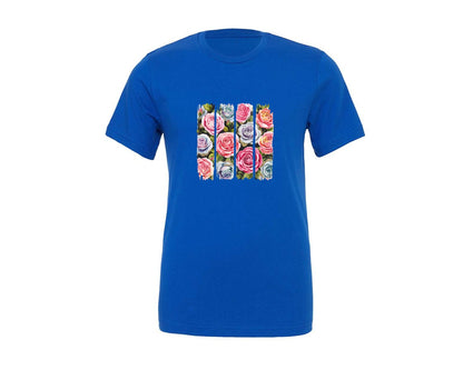 brand:Generic|color:True Royal Blue|Watercolor Brushstroke Roses Flowers Graphic T-Shirt
