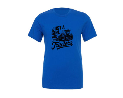 brand:Generic|color:True Royal Blue|Just A Girl Who Loves Tractors T Shi Graphic T-Shirt