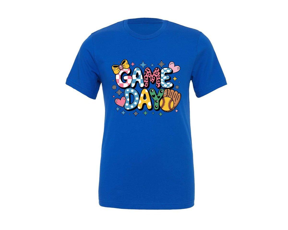 brand:Generic|color:True Royal Blue|Game Day T Shirt Design Preppy Softball Graphic T-Shirt