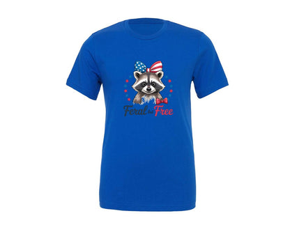 brand:Generic|color:True Royal Blue|Feral But Free Raccoon Patriotic Graphic T-Shirt