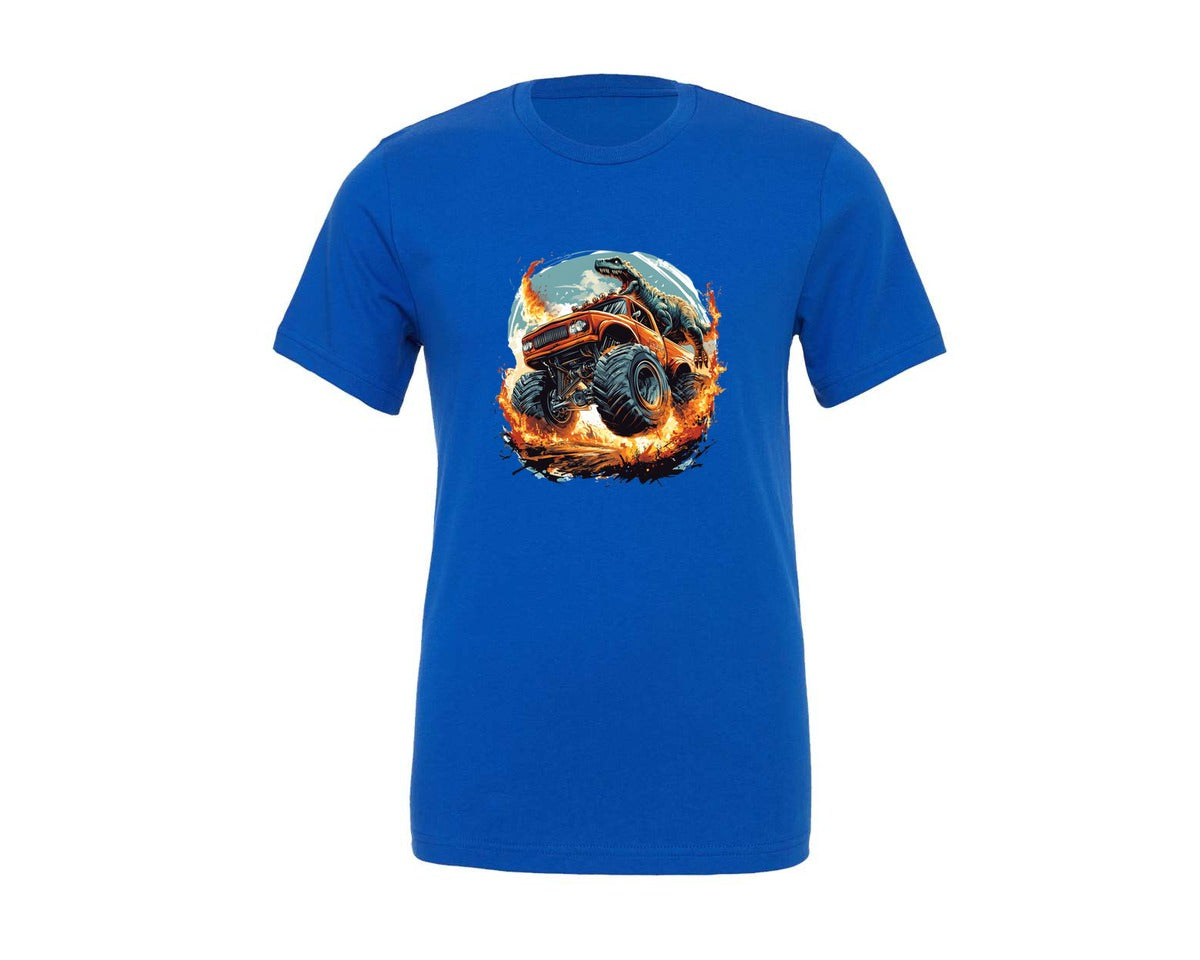brand:Generic|color:True Royal Blue|T Rex Dinosaur Monster Truck 7 Graphic T-Shirt