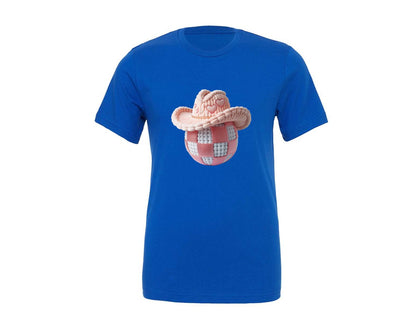 brand:Generic|color:True Royal Blue|Patchwork Howdy Valentine Hat Design Graphic T-Shirt