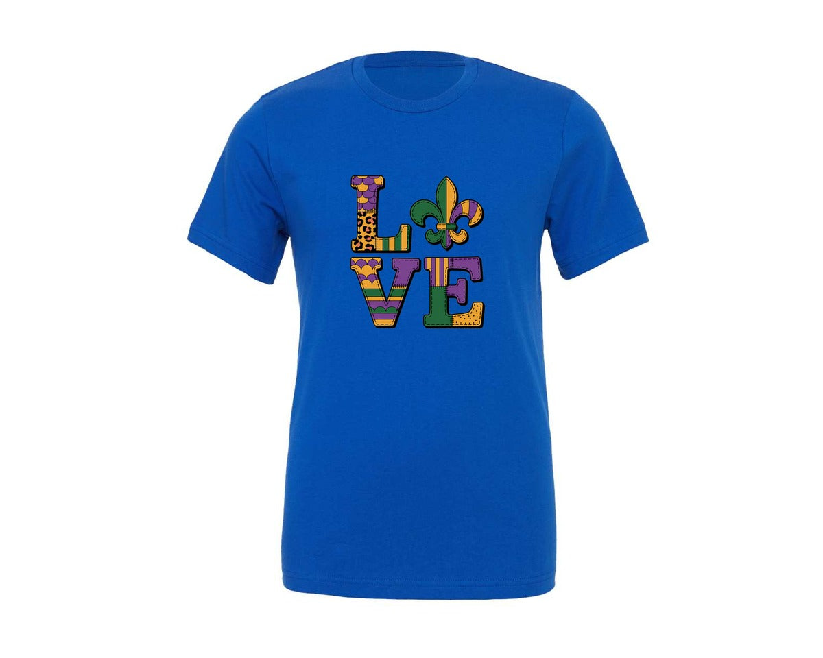 brand:Generic|color:True Royal Blue|Mardi Gras Love Design 2 Graphic T-Shirt