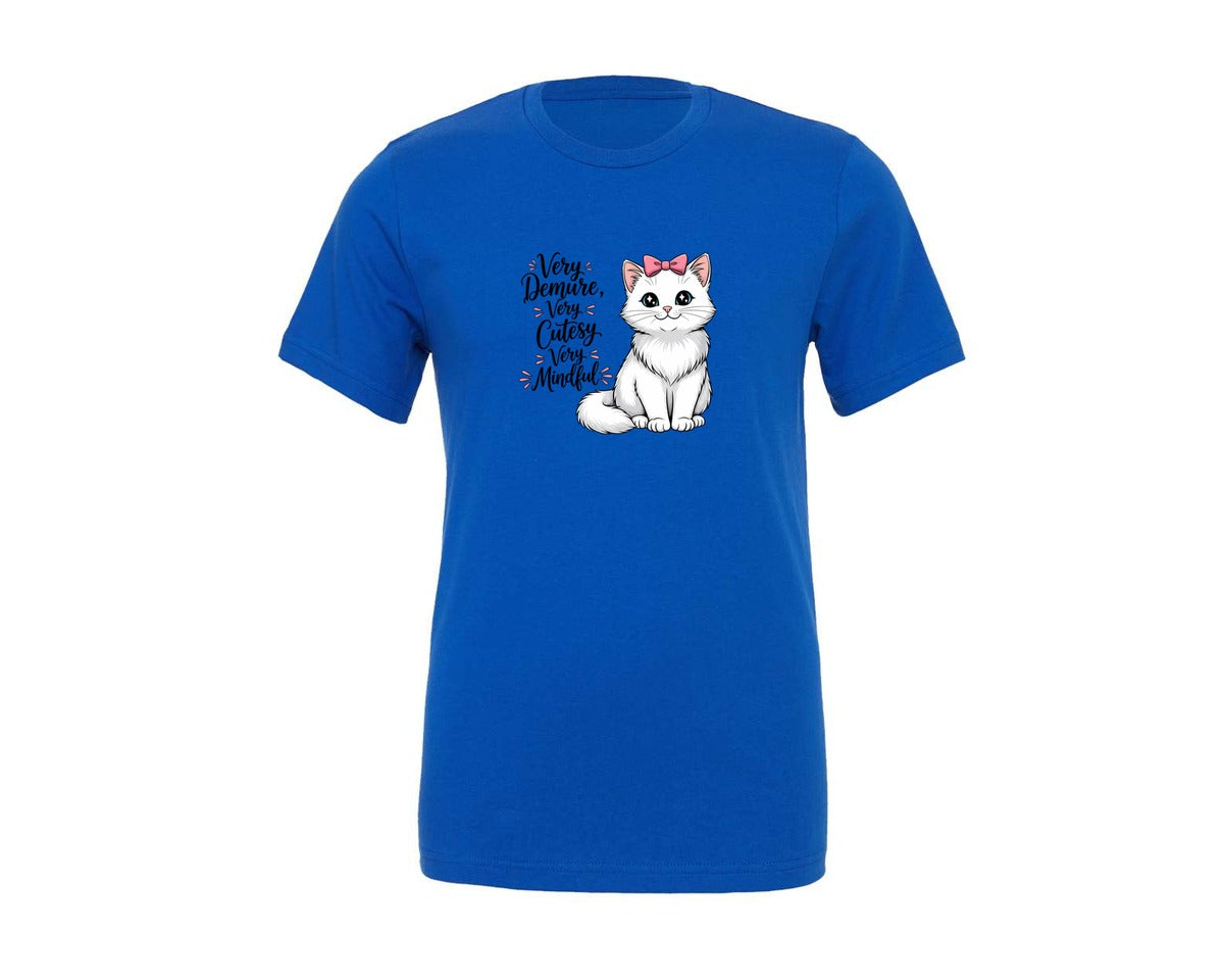 brand:Generic|color:True Royal Blue|Cute White Kitten With Pink Bow Graphic T-Shirt