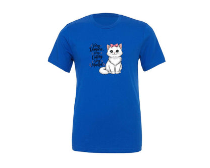 brand:Generic|color:True Royal Blue|Cute White Kitten With Pink Bow Graphic T-Shirt