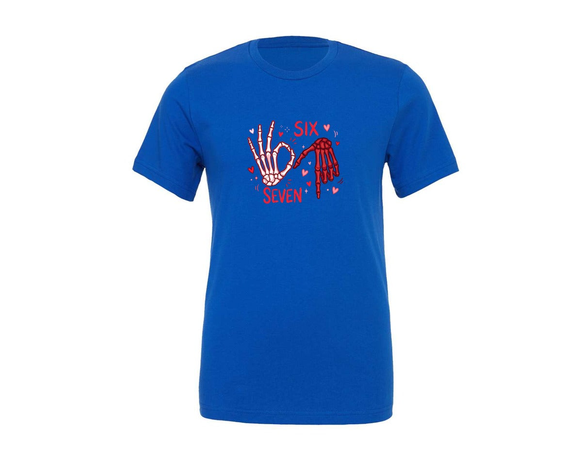 brand:Generic|color:True Royal Blue|Six Seven Valentine With Skeleton Ha Graphic T-Shirt