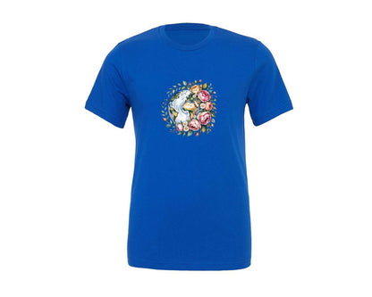 brand:Generic|color:True Royal Blue|Floral Earth Watercolor Earth Graphic T-Shirt