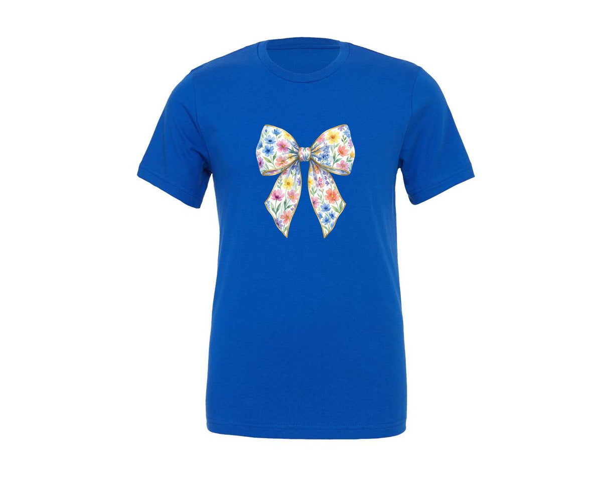 brand:Generic|color:True Royal Blue|Floral Watercolor Bow Graphic T-Shirt