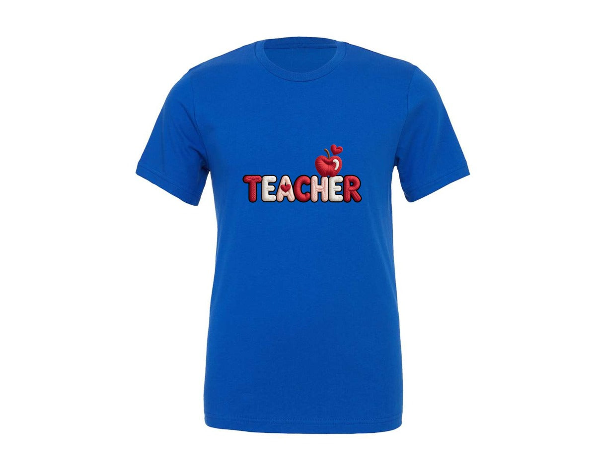 brand:Generic|color:True Royal Blue|Knitted Teacher Apple Heart Graphic T-Shirt