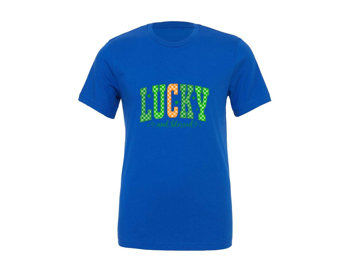 brand:Generic|color:True Royal Blue|St Patricks Day Lucky And Blessed 2 Graphic T-Shirt