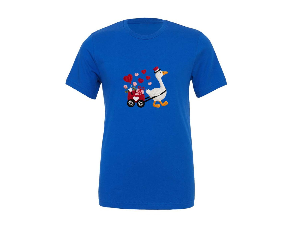 brand:Generic|color:True Royal Blue|Faux Embroidery Valentine Goose Yarn Graphic T-Shirt