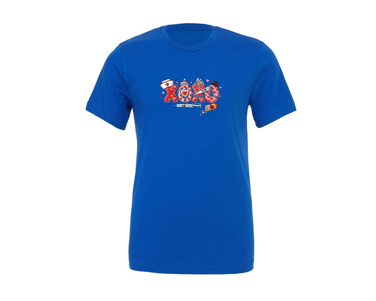 brand:Generic|color:True Royal Blue|Nurse Valentine Xoxo Design Graphic T-Shirt