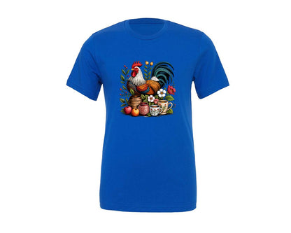 brand:Generic|color:True Royal Blue|Farm Rooster Rustic Chicken Graphic T-Shirt