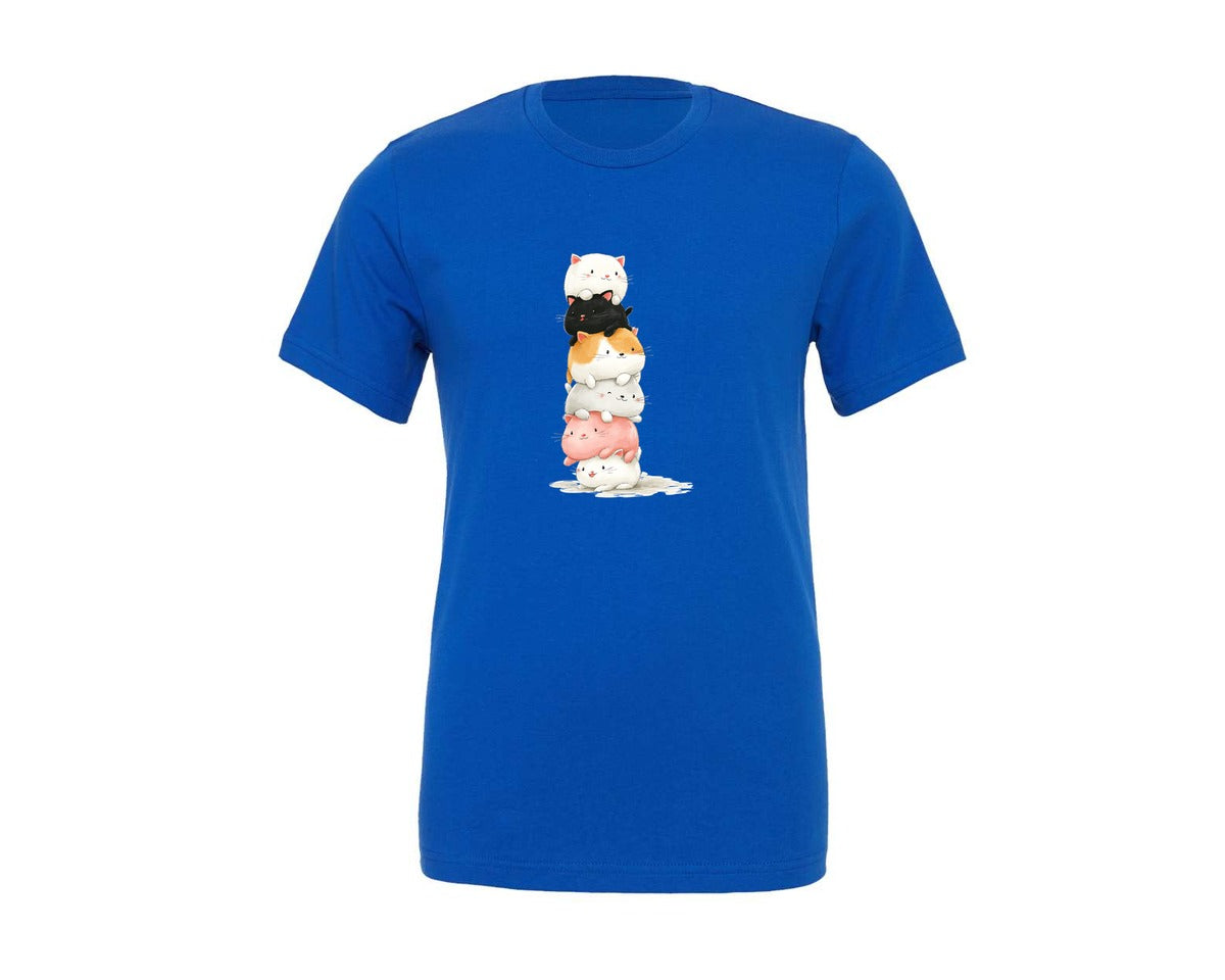 brand:Generic|color:True Royal Blue|Cute Cats Stacked High Graphic T-Shirt