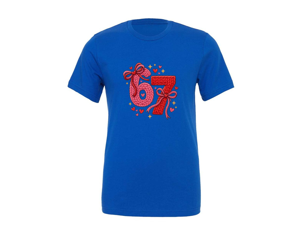 brand:Generic|color:True Royal Blue|Faux Crochet Coquette Valentine 6 7 Graphic T-Shirt