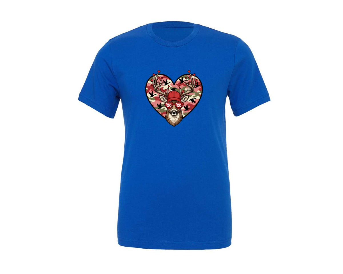 brand:Generic|color:True Royal Blue|Cute Buck Valentine Love Hunting Graphic T-Shirt