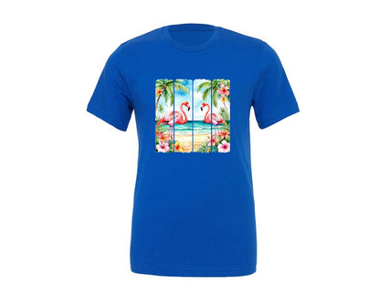 brand:Generic|color:True Royal Blue|Sea Beach Flamingos Tropic Flowers Graphic T-Shirt