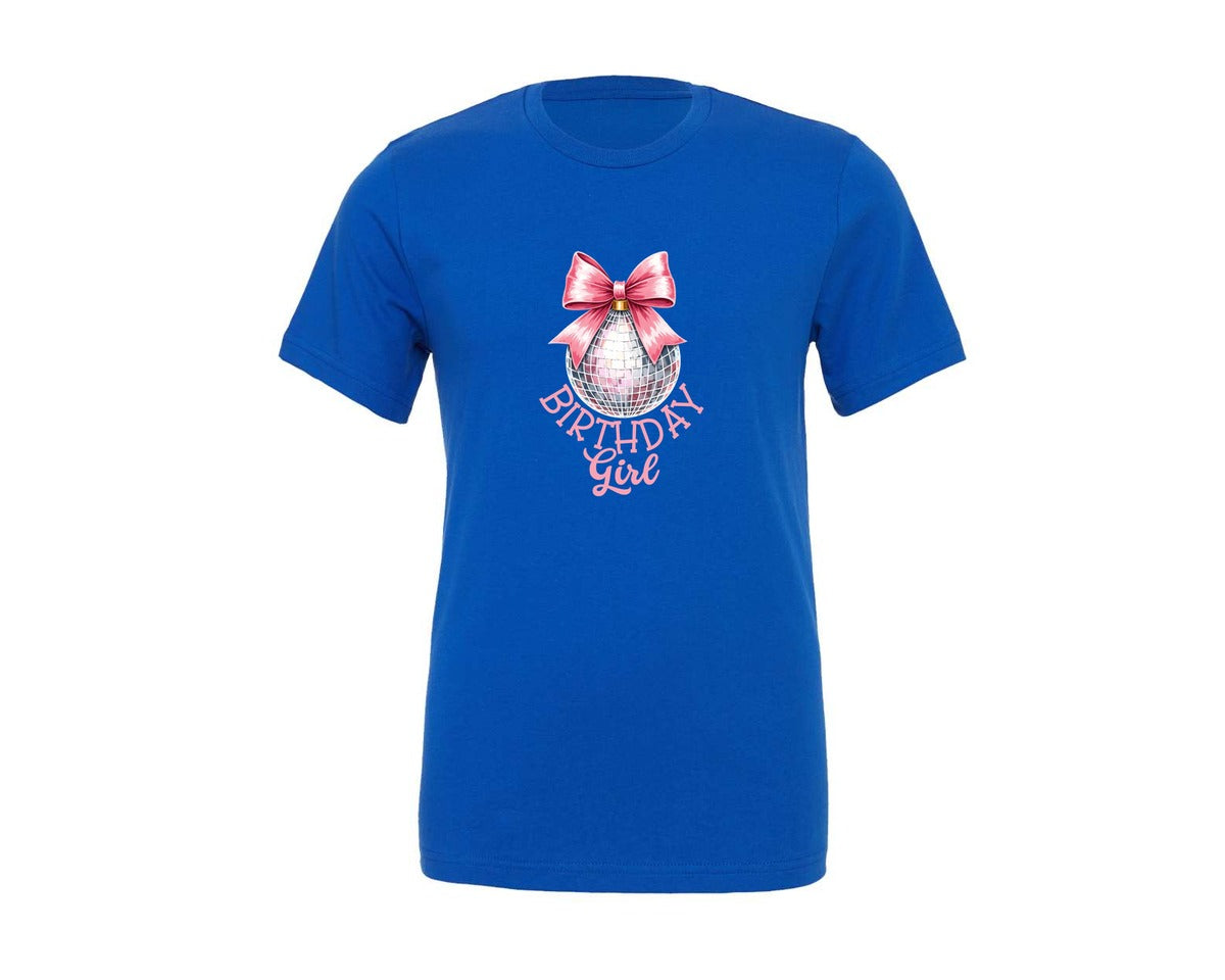 brand:Generic|color:True Royal Blue|Coquette Bow Disco Ball Birthday Girl Graphic T-Shirt