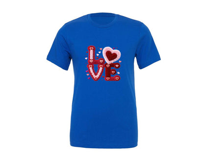 brand:Generic|color:True Royal Blue|Faux Yarn Crochet Love Valentine 5 Graphic T-Shirt
